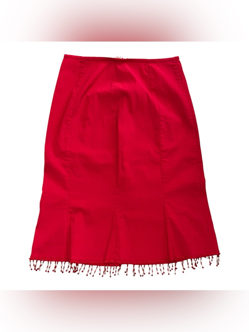 Y2K Red Fringe Boho Beaded Pencil Skirt